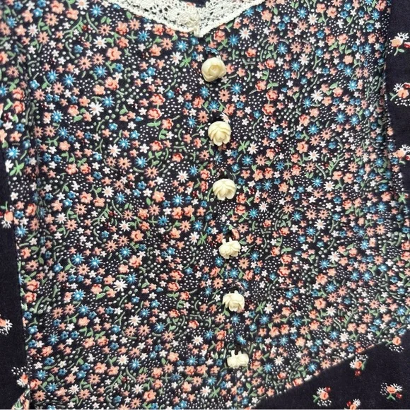 Vintage Montgomery Ward Prairie/ Gunne Sax Style Floral and Lace Dress Size 9 - Picture 3 of 13